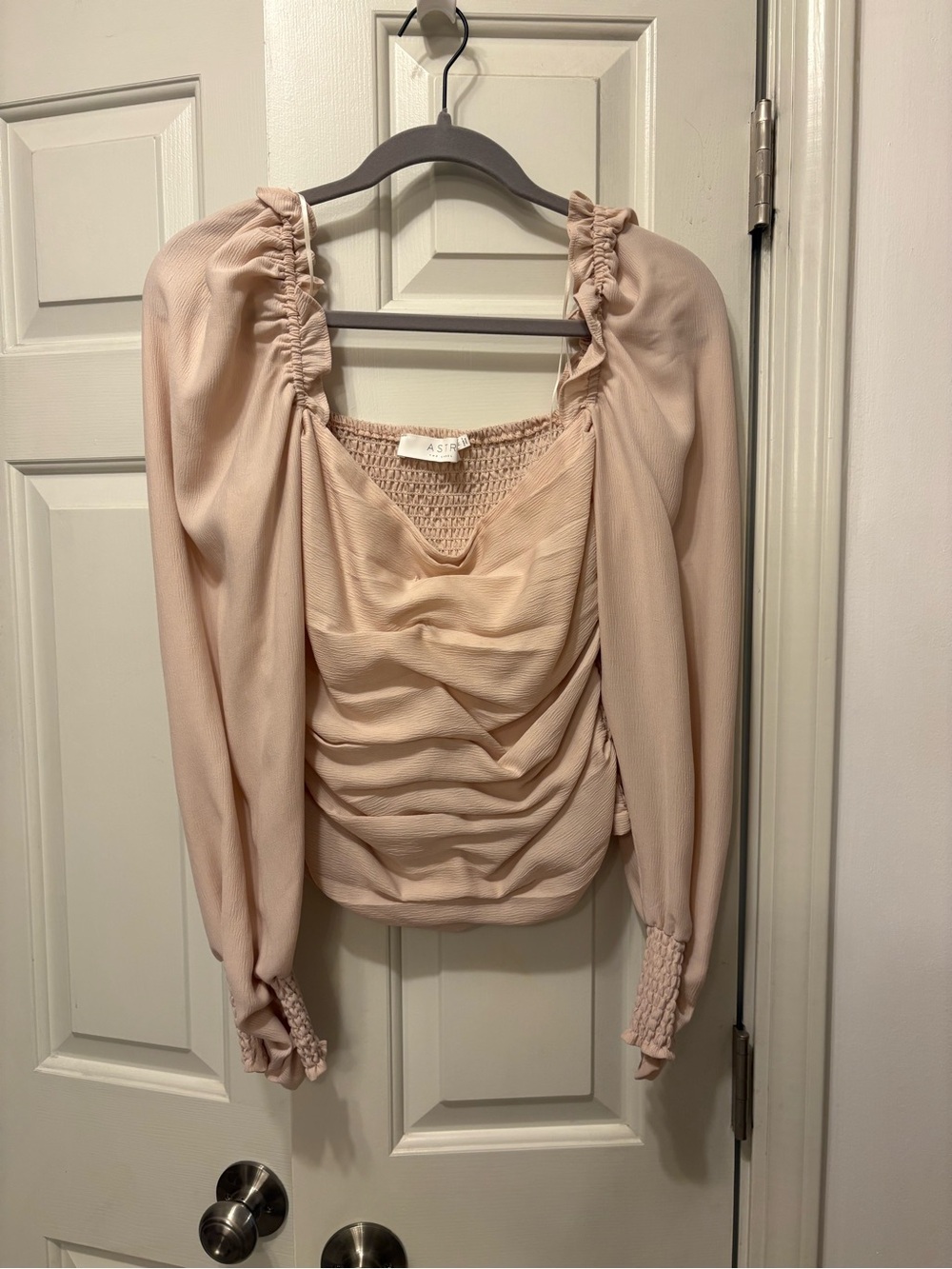 Astr Neutral Blush Ruched Long Sleeve Top